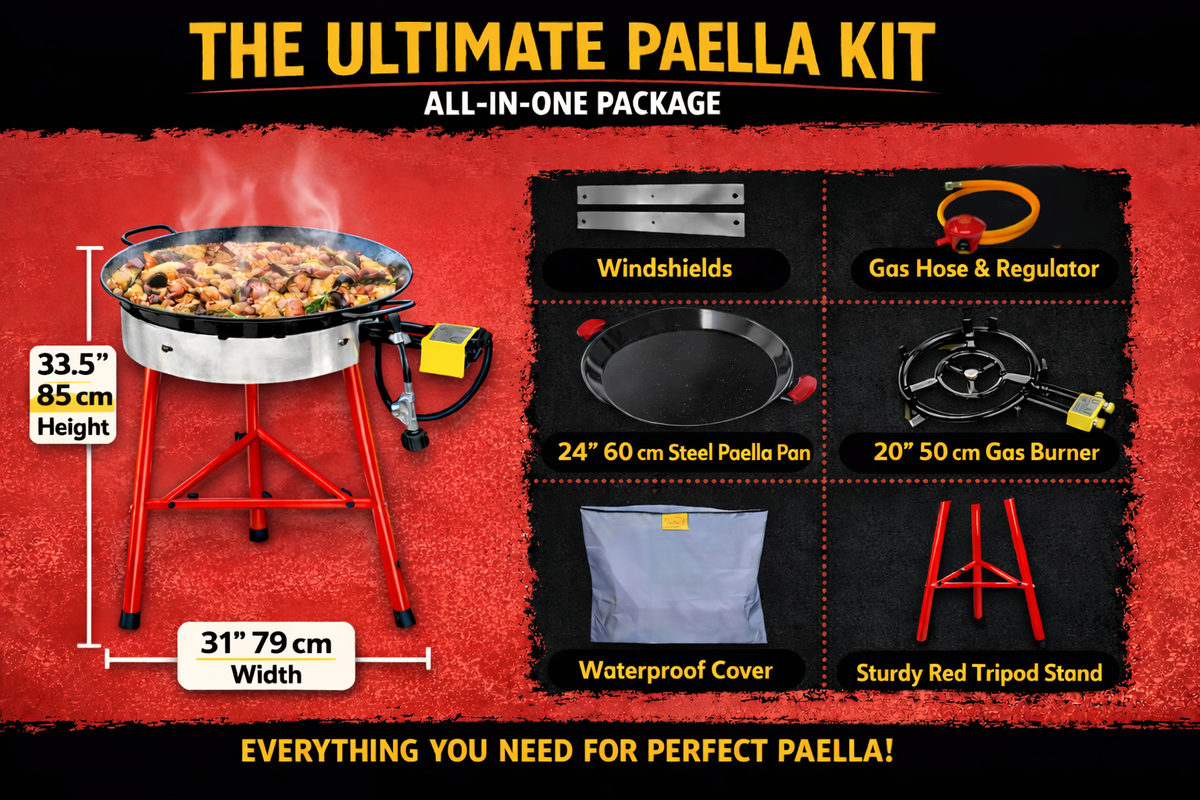 Camp&Fire 60cm Paella Cooking Set – 20 Servings, Gas Burner & Tripod Stand