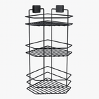 3-Tier Bathroom Corner Caddy – Black Metal Adhesive Shower Shelf, No Drilling Required