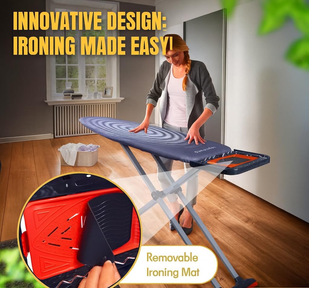 Extra Wide XL Ironing Board 127x46 cm – Steam Unit Holder & Non-Slip Feet