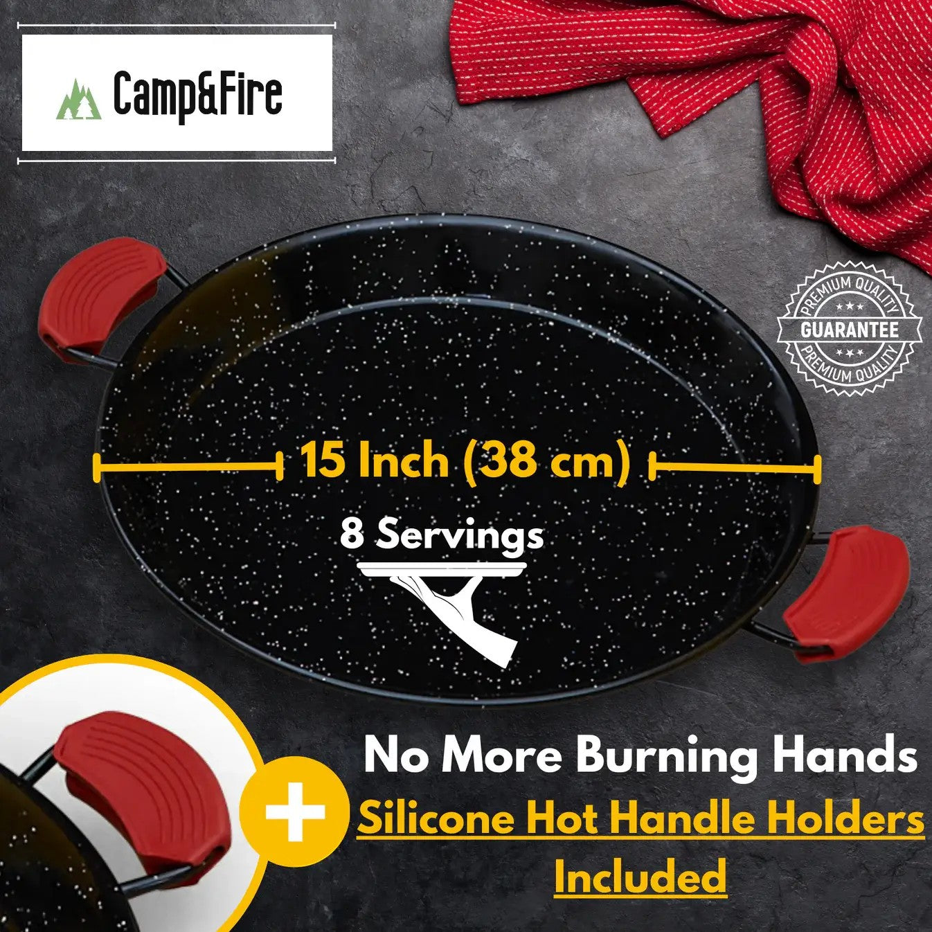 Enamelled Paella Pan. Non-Stick Carbon Steel with Silicone Handles.