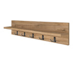 Wall Mounted Coat Rack with Shelf - Pine. 80cm Wooden Hanger. 5 Double Hooks.