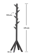 Coat Rack Stand - Anthracite. Freestanding Wooden Coat Hanger with 9 Hooks. Sturdy Coat Tree.