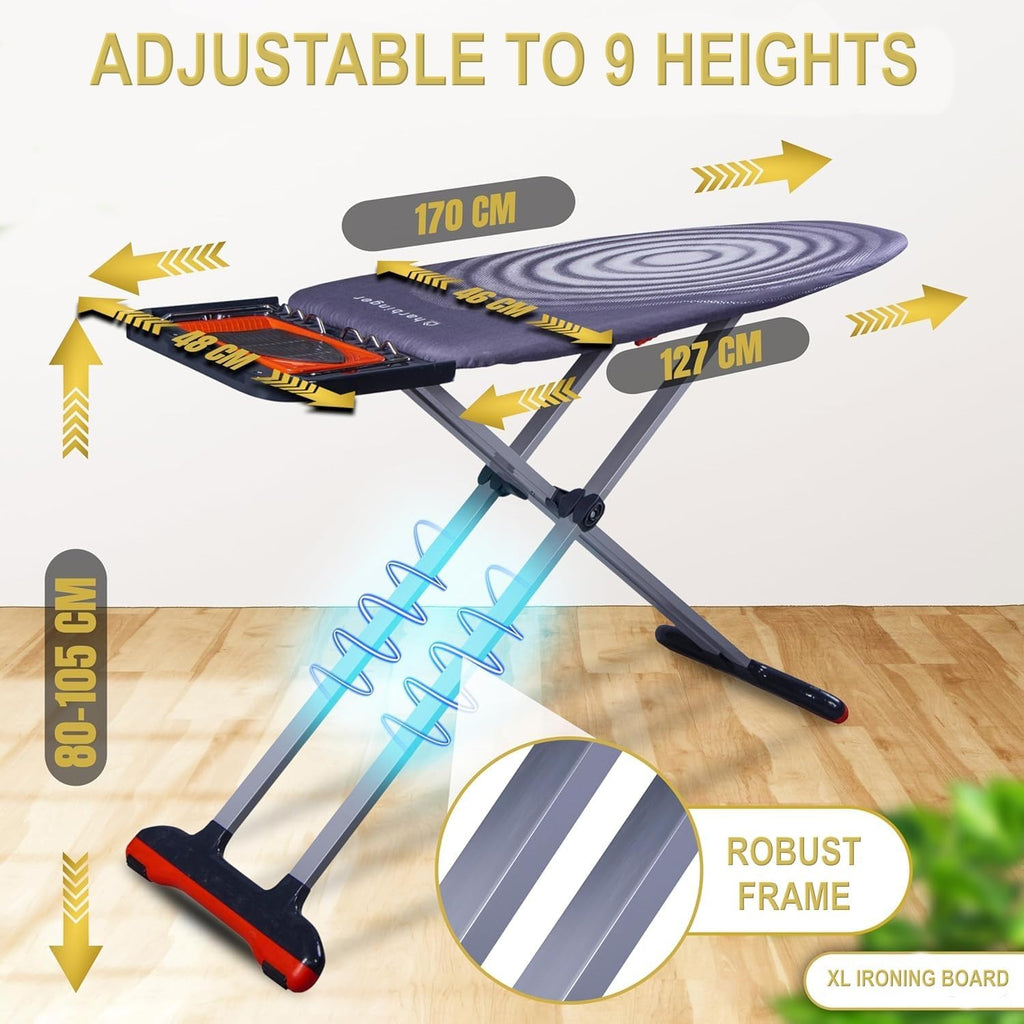 Extra Wide XL Ironing Board 127x46 cm – Steam Unit Holder & Non-Slip Feet