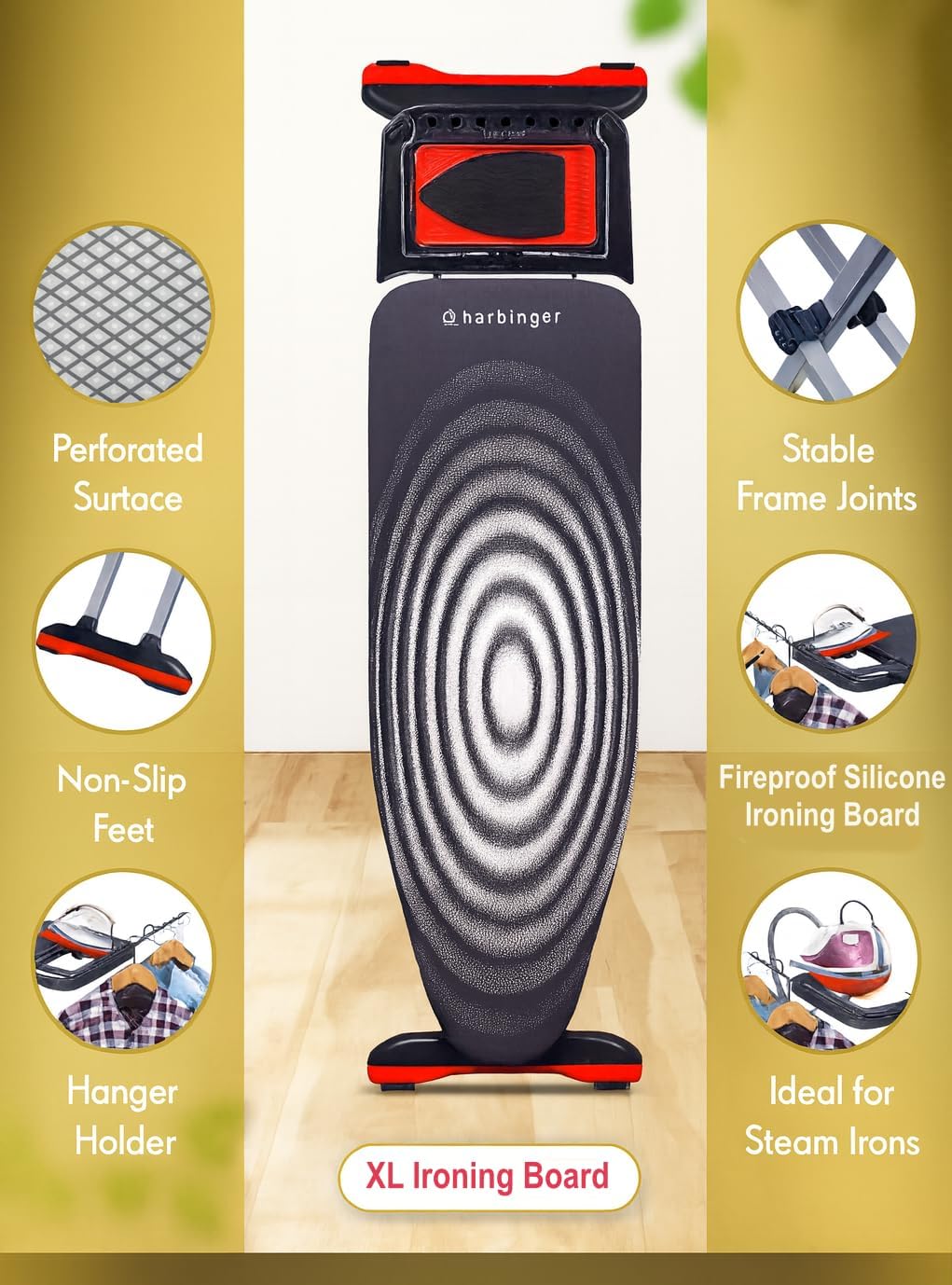 Extra Wide XL Ironing Board 127x46 cm – Steam Unit Holder & Non-Slip Feet