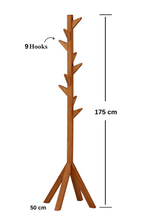Coat Rack Stand - Oak. Freestanding Wooden Coat Hanger with 9 Hooks. Sturdy Coat Tree.