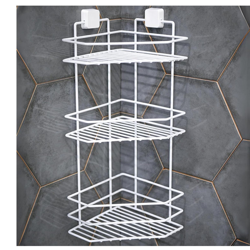 3-Tier Bathroom Corner Caddy – Metal Adhesive Shower Shelf, No Drilling Required