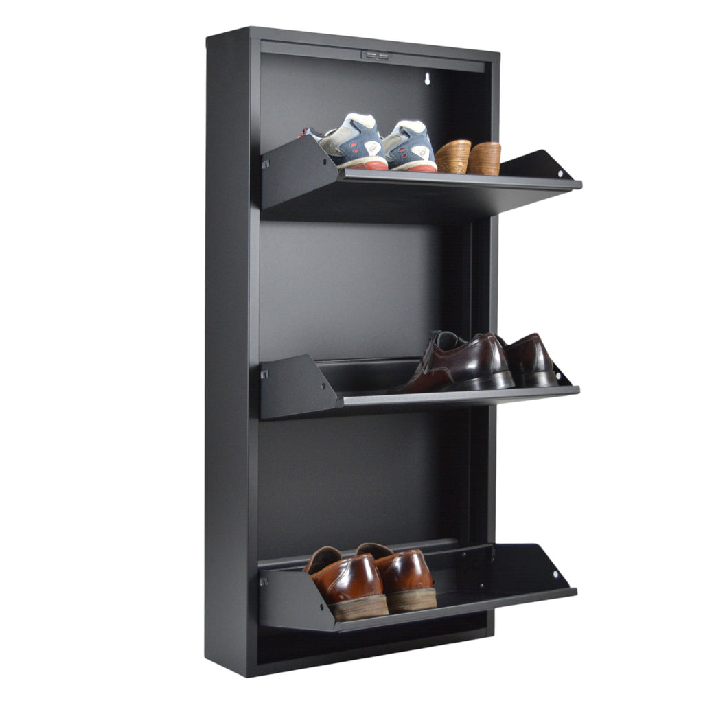 Slim Metal Shoe Cabinet Anthracite – Compact 3-Tier Shoe Rack for Space-Saving Storage