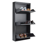 Slim Metal Shoe Cabinet Anthracite – Compact 3-Tier Shoe Rack for Space-Saving Storage