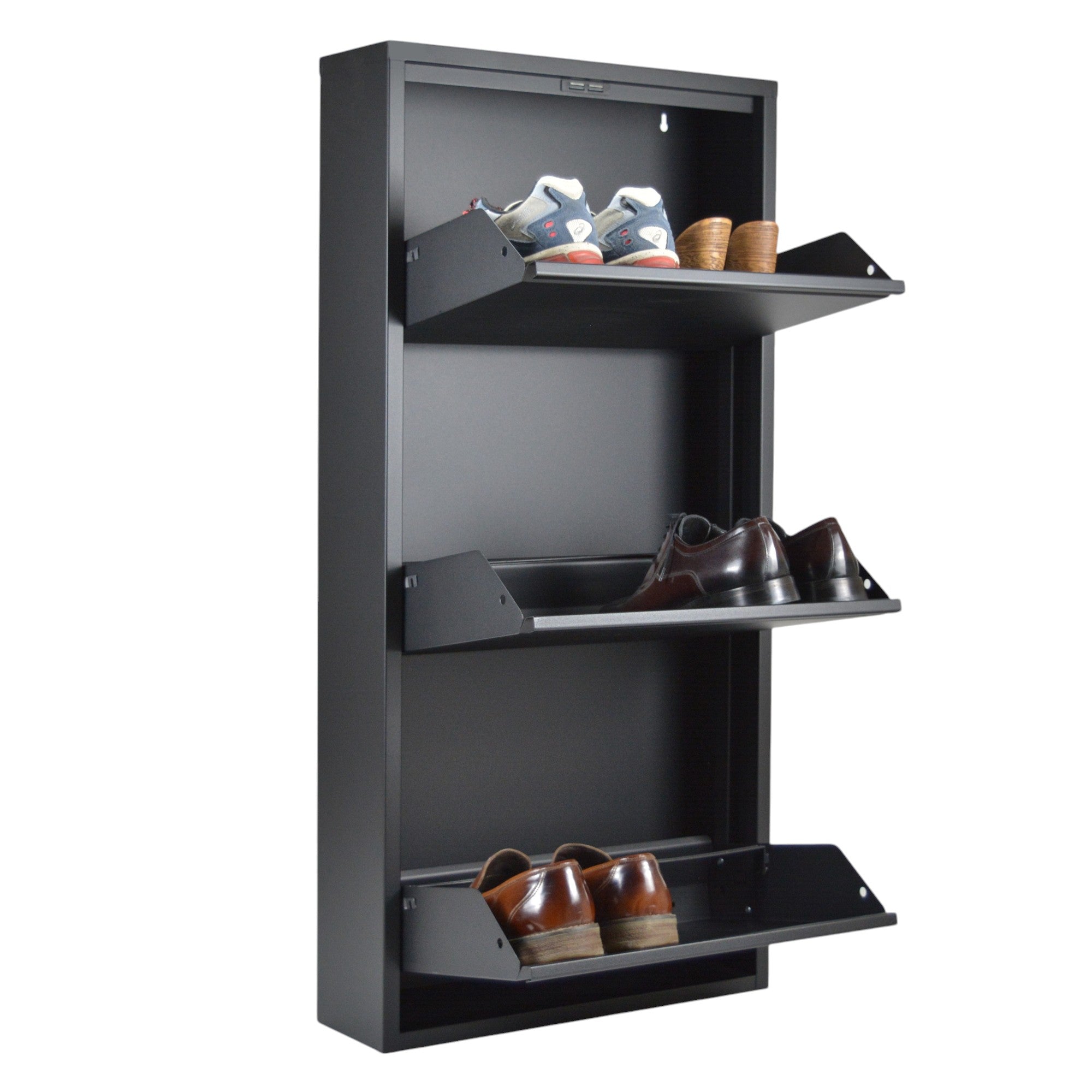 Slim Metal Shoe Cabinet Anthracite – Compact 3-Tier Shoe Rack for Space-Saving Storage