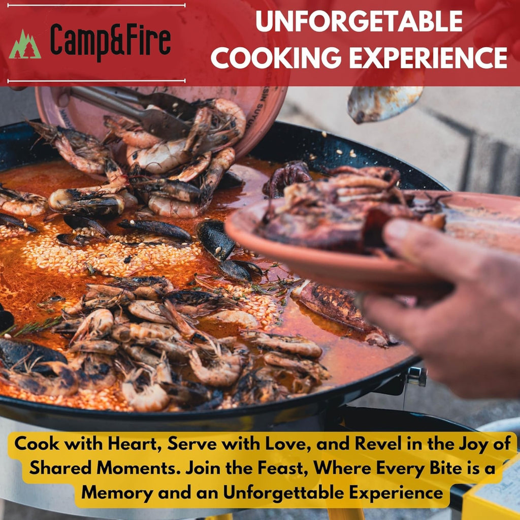 Paella Cooking Set. 16 Servings (55cm, 22") Paella Pan & Gas Burner & Tripod Stand Full Kit.