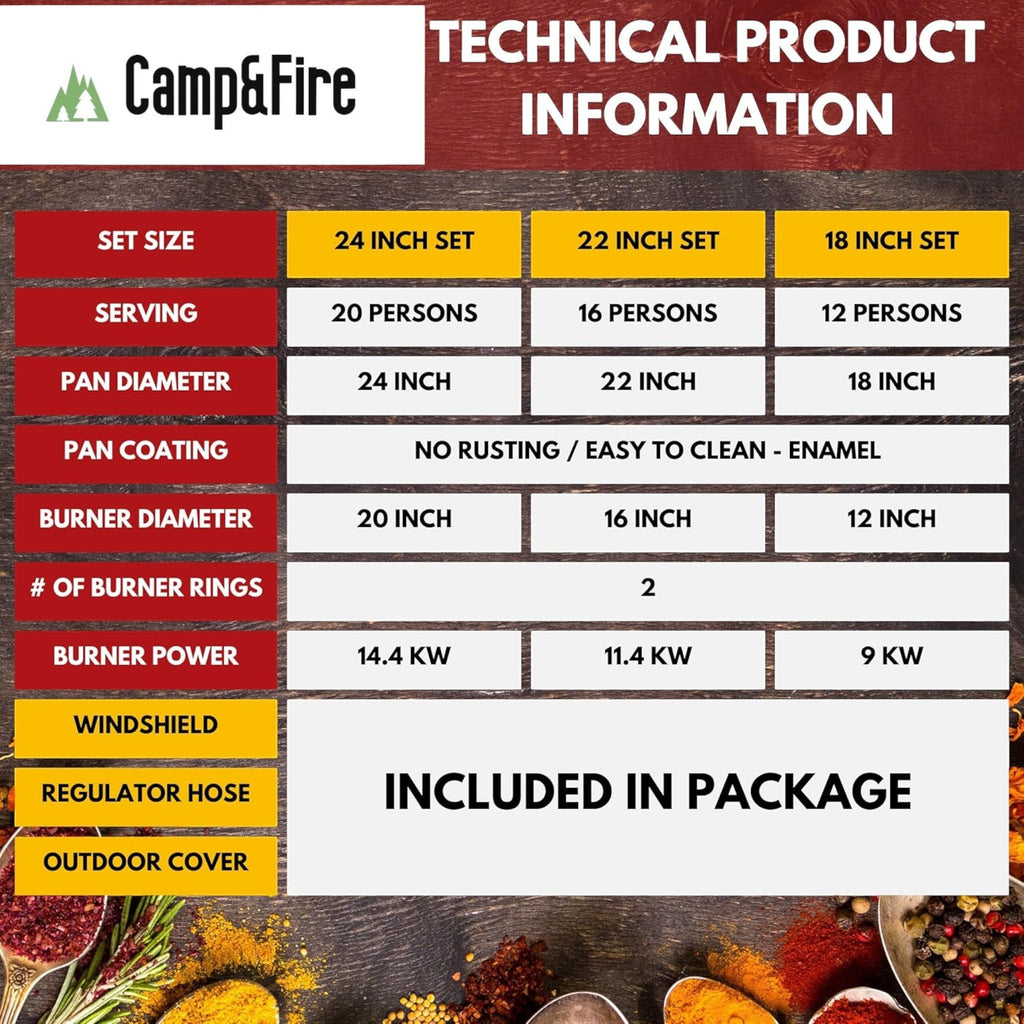 Paella Cooking Set. 12 Servings (46cm, 18") Paella Pan & Gas Burner & Tripod Stand Full Kit.