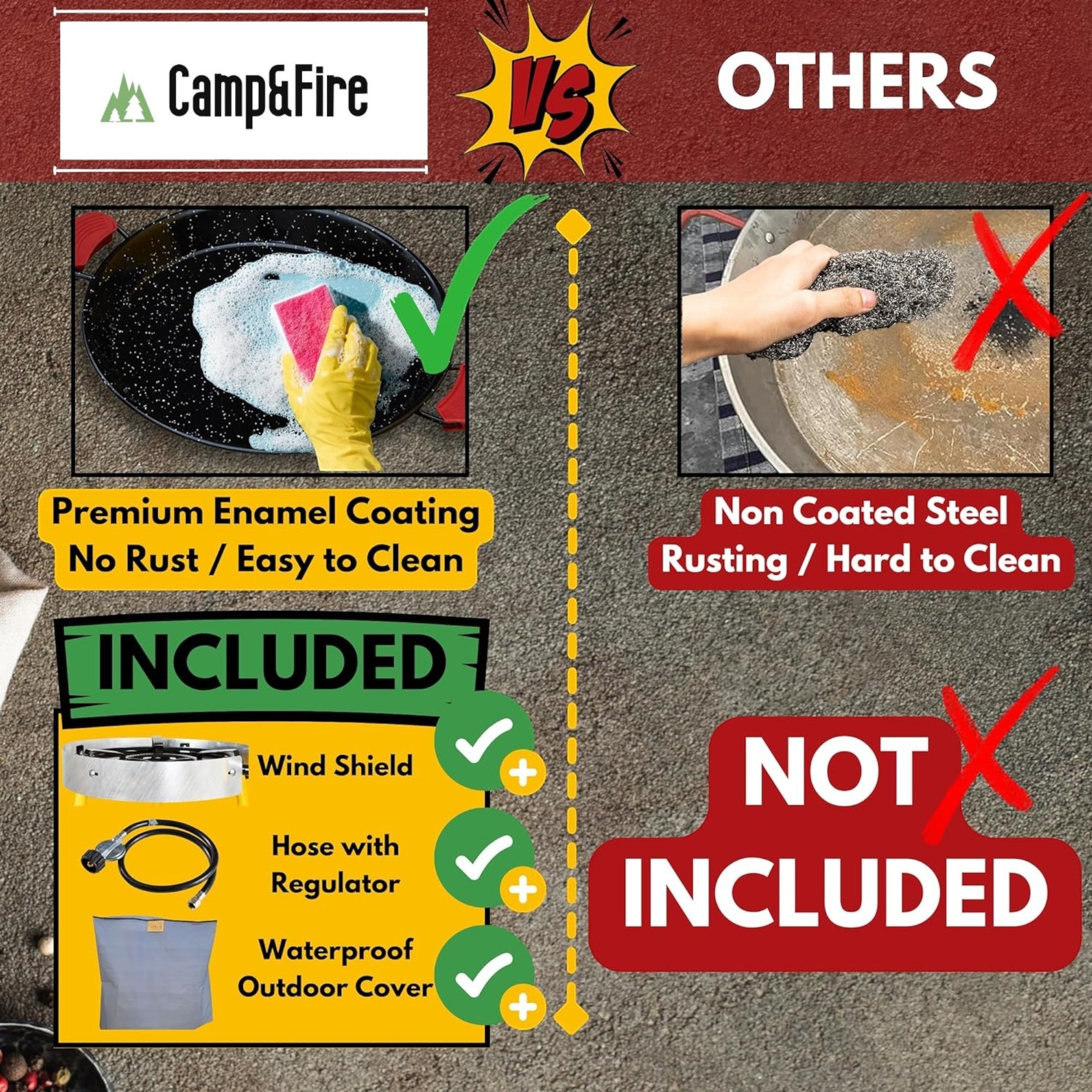 Paella Cooking Set. 16 Servings (55cm, 22") Paella Pan & Gas Burner & Tripod Stand Full Kit.