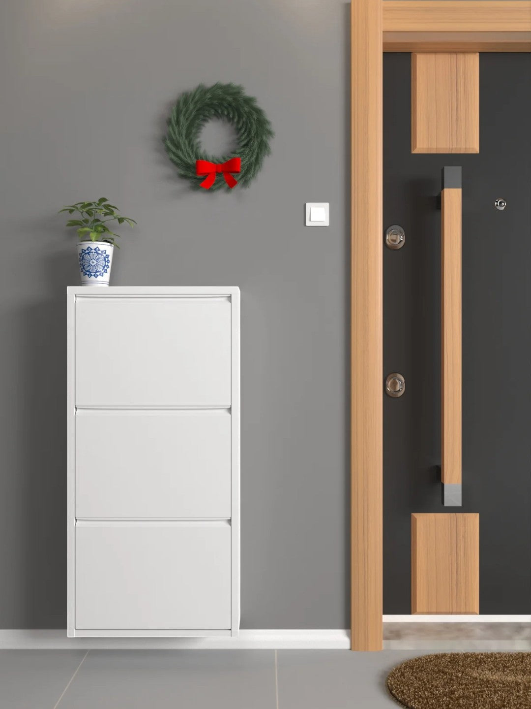 Slim Metal Shoe Cabinet White – Compact 3-Tier Shoe Rack for Space-Saving Storage