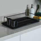 Large Flat Dish Drying Rack | Rust-Resistant Metal Drainer with Tray & Cutlery Holder