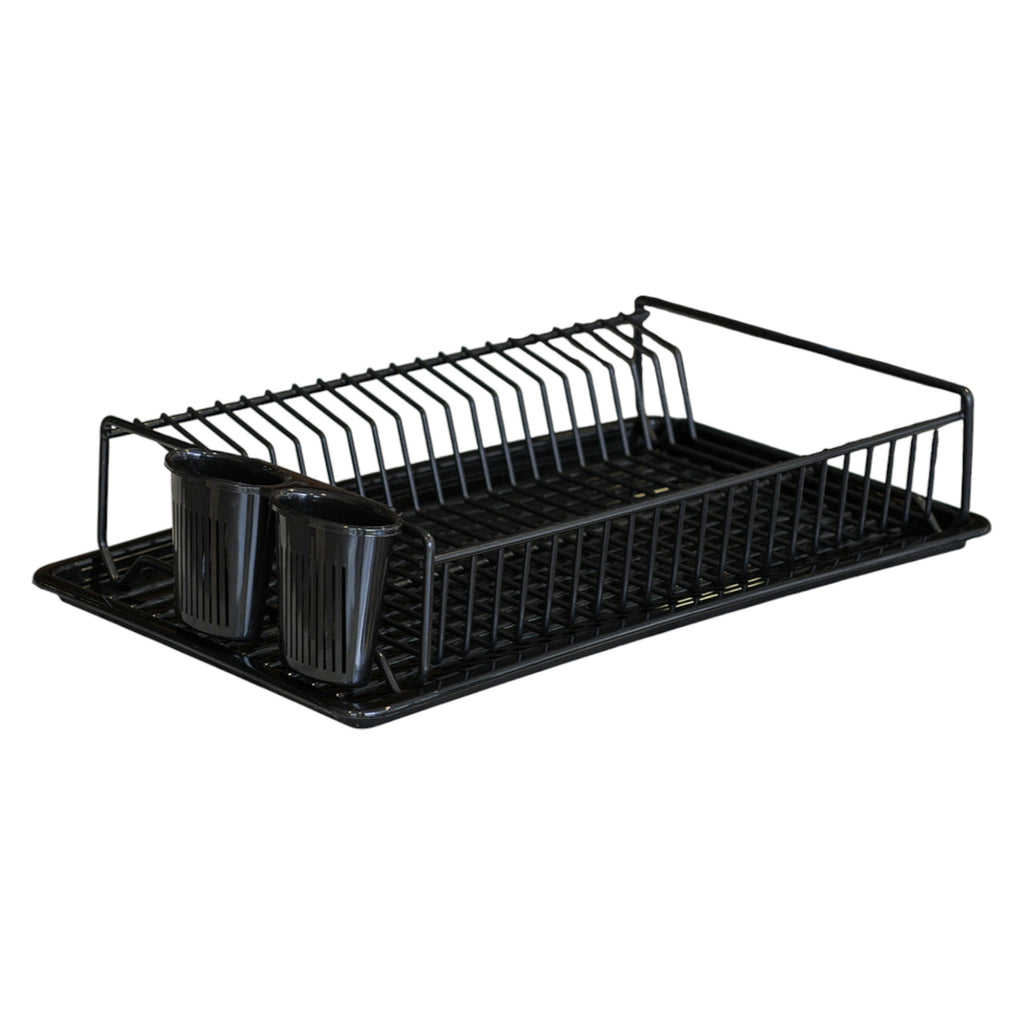 Large Flat Dish Drying Rack | Rust-Resistant Metal Drainer with Tray & Cutlery Holder