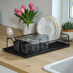 Large Flat Dish Drying Rack | Rust-Resistant Metal Drainer with Tray & Cutlery Holder