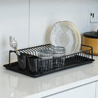Large Flat Dish Drying Rack | Rust-Resistant Metal Drainer with Tray & Cutlery Holder
