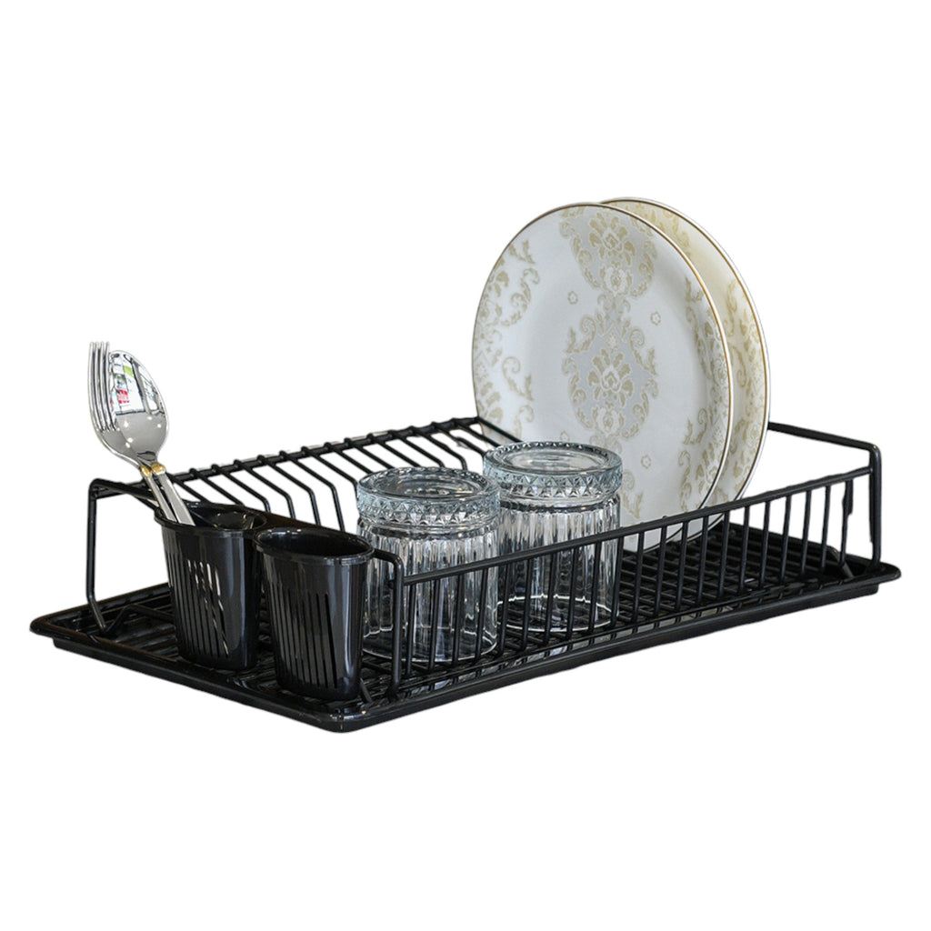 Large Flat Dish Drying Rack | Rust-Resistant Metal Drainer with Tray & Cutlery Holder