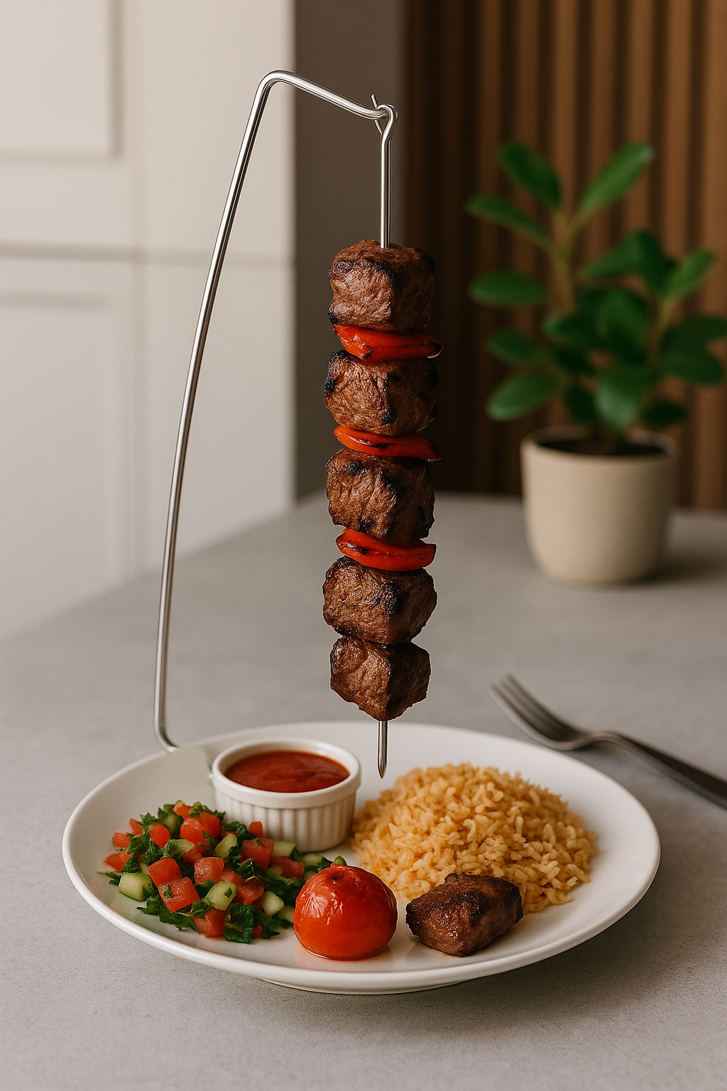 Hanging Skewer Set 2-Pack Kebab Stand with 10 Stainless Steel Skewers for Meat, Chicken & Veg