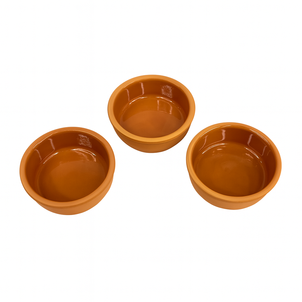 Set of 3 Terracotta Tapas Dishes Set 200ml (12cm) – Ovenproof Clay Ramekins