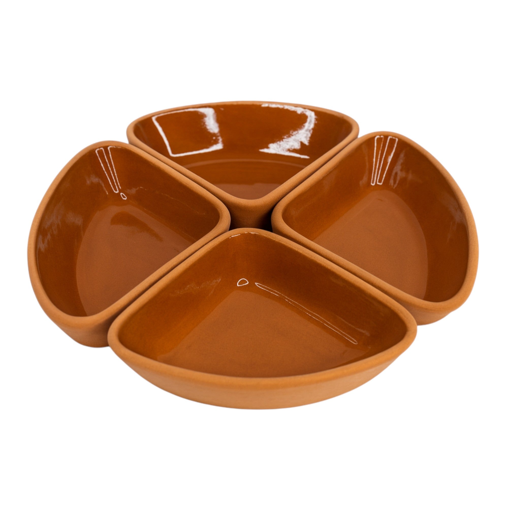Set of 4 Terracotta Clover Serving Bowls 190ml – Rustic Tapas & Meze Ramekins