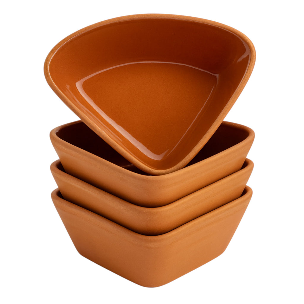 Set of 4 Terracotta Clover Serving Bowls 190ml – Rustic Tapas & Meze Ramekins