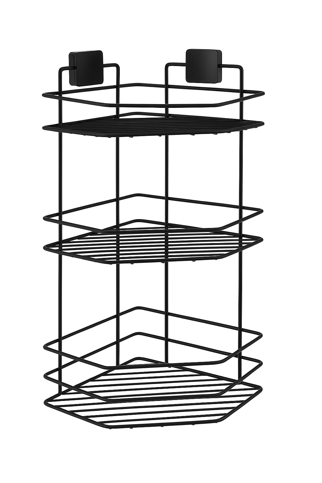 3-Tier Bathroom Corner Caddy – Black Metal Adhesive Shower Shelf, No Drilling Required