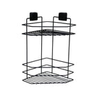 2-Tier Corner Shower Shelf – Black Metal No-Drill Adhesive Bathroom Caddy