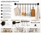 Kitchen Utensil Hanging Rail – 8 Hooks Wall Mounted 56cm No Drill Storage Rack for Kitchen & Bathroom