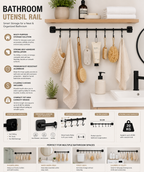 Kitchen Utensil Hanging Rail – 8 Hooks Wall Mounted 56cm No Drill Storage Rack for Kitchen & Bathroom