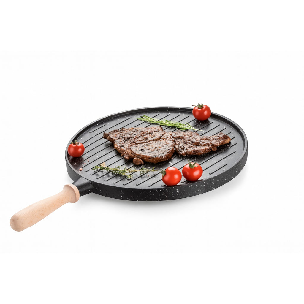 35cm Double-Sided Granite Griddle Pan | Non-Stick, Oven-Safe Grill Plate with Detachable Handle