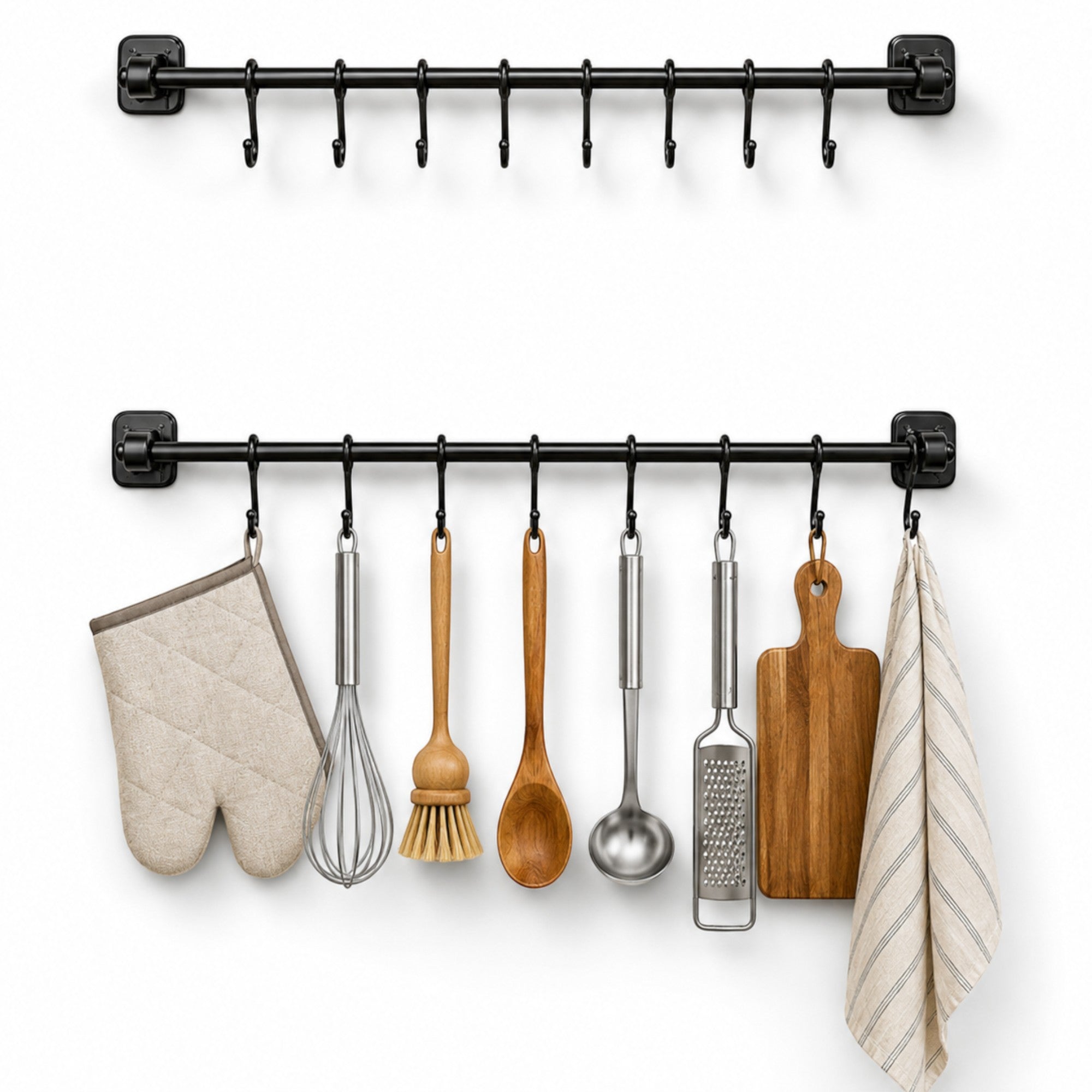 Kitchen Utensil Hanging Rail – 8 Hooks Wall Mounted 56cm No Drill Storage Rack for Kitchen & Bathroom