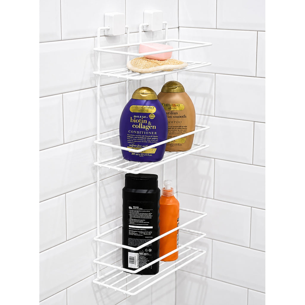 3-Tier Bathroom Rectangular Shower Caddy – No Drill Adhesive Wall-Mounted Metal Bathroom Organiser