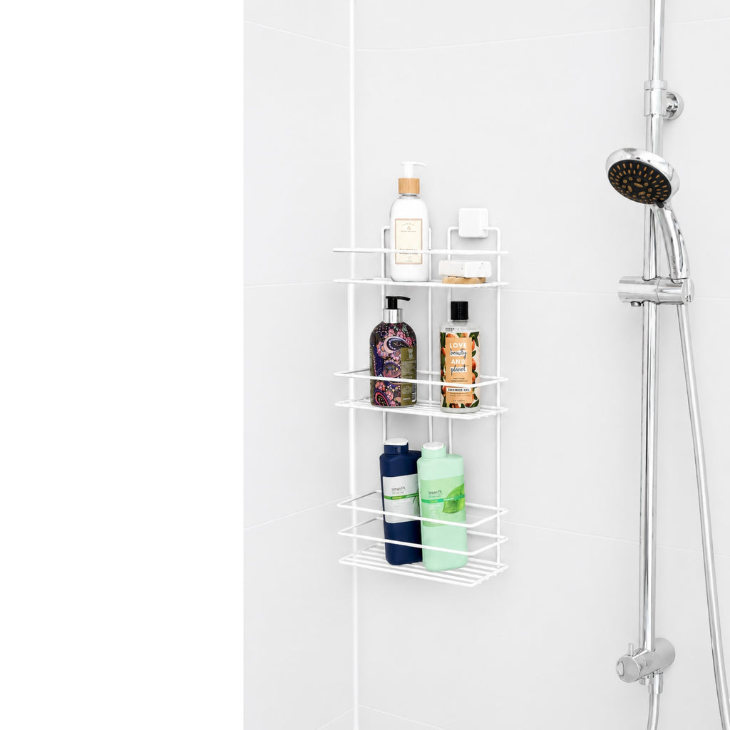 3-Tier Bathroom Rectangular Shower Caddy – No Drill Adhesive Wall-Mounted Metal Bathroom Organiser