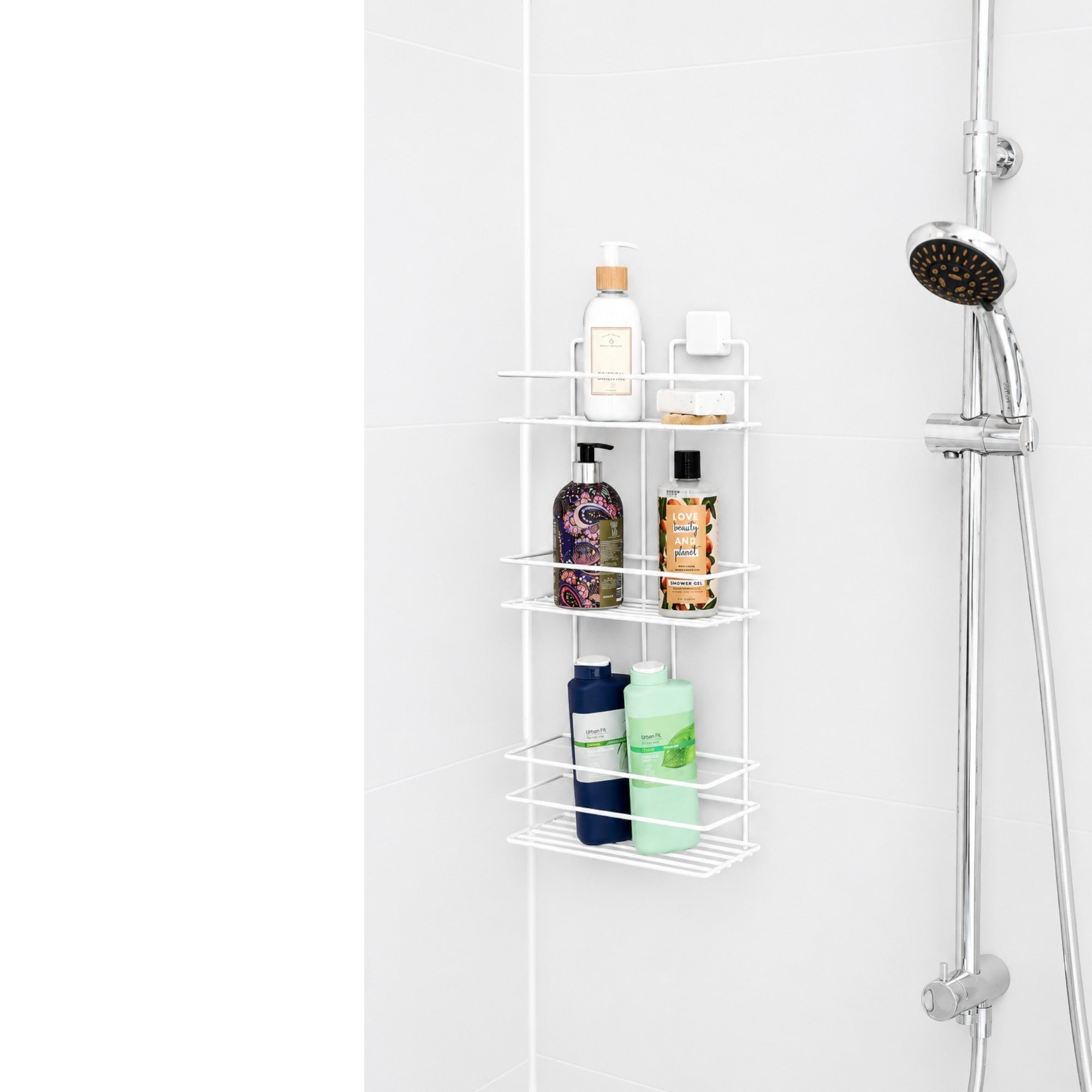 3-Tier Bathroom Rectangular Shower Caddy – No Drill Adhesive Wall-Mounted Metal Bathroom Organiser