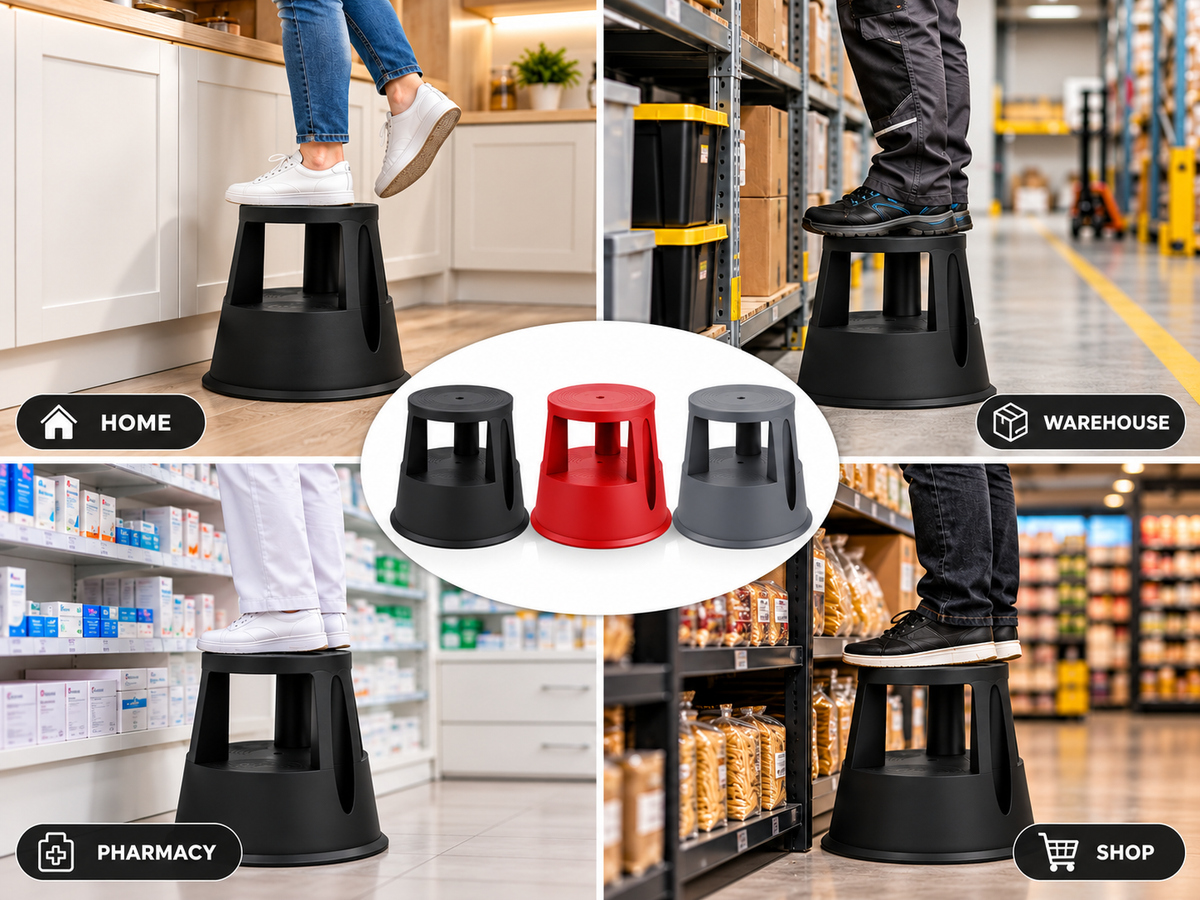 Kick Step Stool with Retractable Wheels – 150kg Capacity Rolling Step