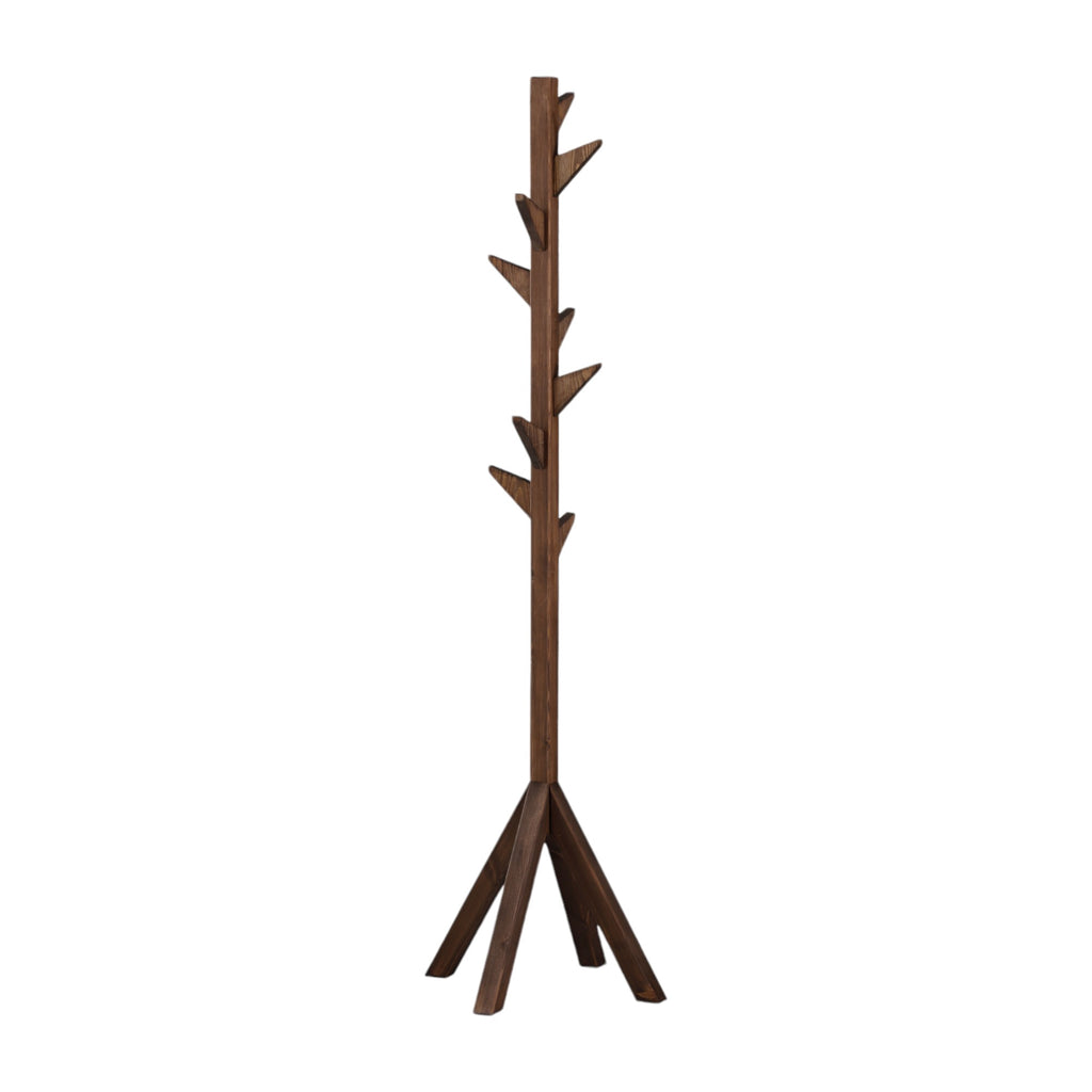 Coat Rack Stand - Walnut. Freestanding Wooden Coat Hanger with 9 Hooks. Sturdy Coat Tree.