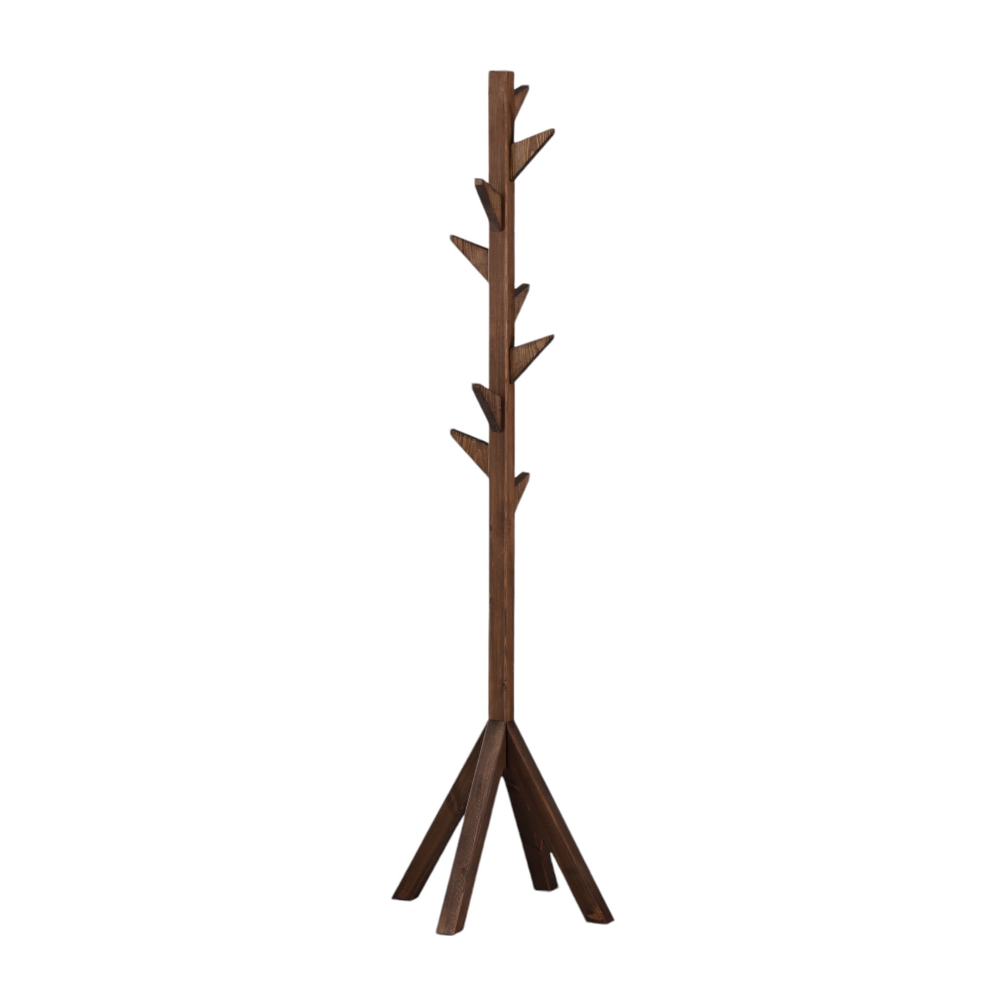 Coat Rack Stand - Walnut. Freestanding Wooden Coat Hanger with 9 Hooks. Sturdy Coat Tree.