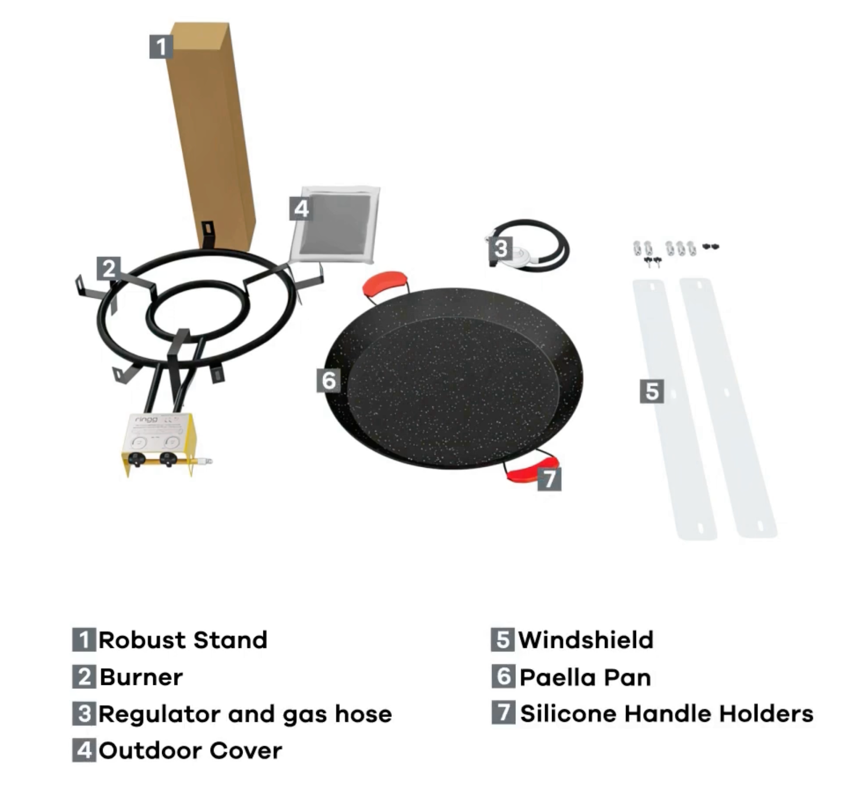 Paella Cooking Set. 20 Servings (60cm, 24") Paella Pan & Gas Burner & Tripod Stand Full Kit.