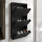 Slim Metal Shoe Cabinet Black – Compact 3-Tier Shoe Rack for Space-Saving Storage