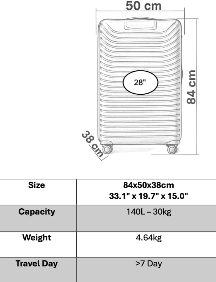 28” Large Hardshell Luggage – Lightweight Polypropylene Suitcase with Spinner Wheels & Lock