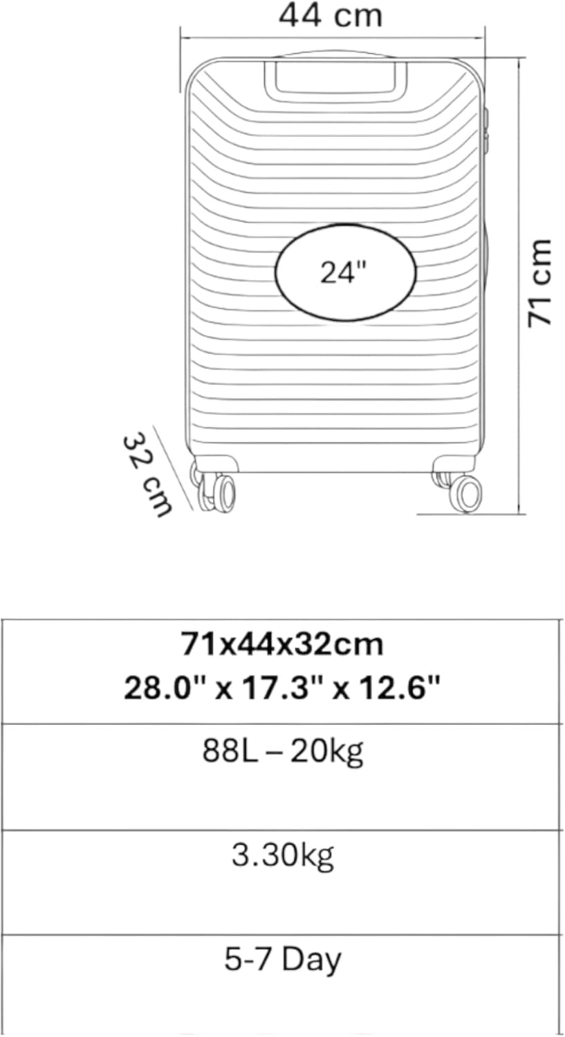 24” Medium Hardshell Luggage – Lightweight Polypropylene Suitcase with 4 Spinner Wheels & Lock