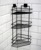 3-Tier Bathroom Corner Caddy – Black Metal Adhesive Shower Shelf, No Drilling Required