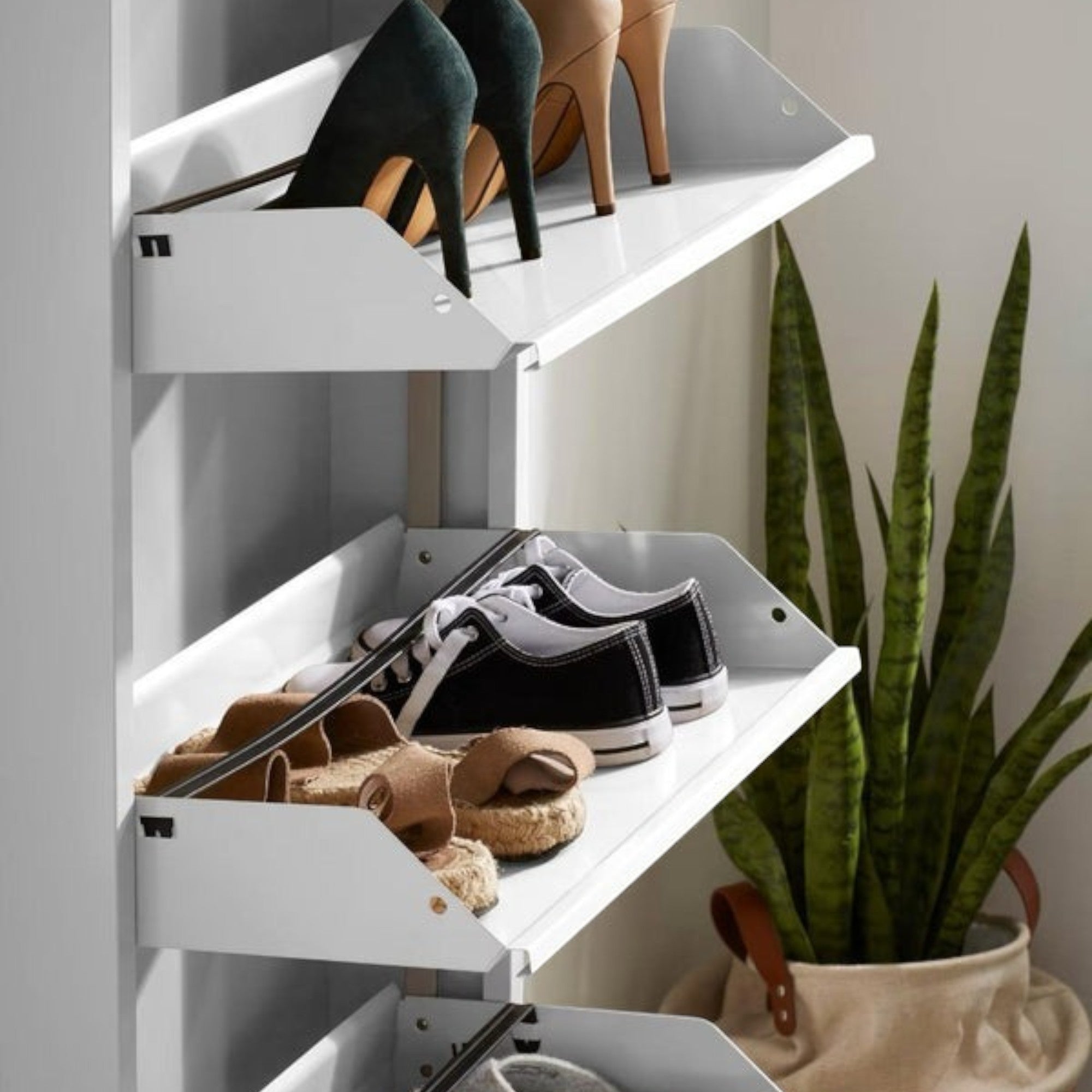 Slim Metal Shoe Cabinet White – Compact 3-Tier Shoe Rack for Space-Saving Storage