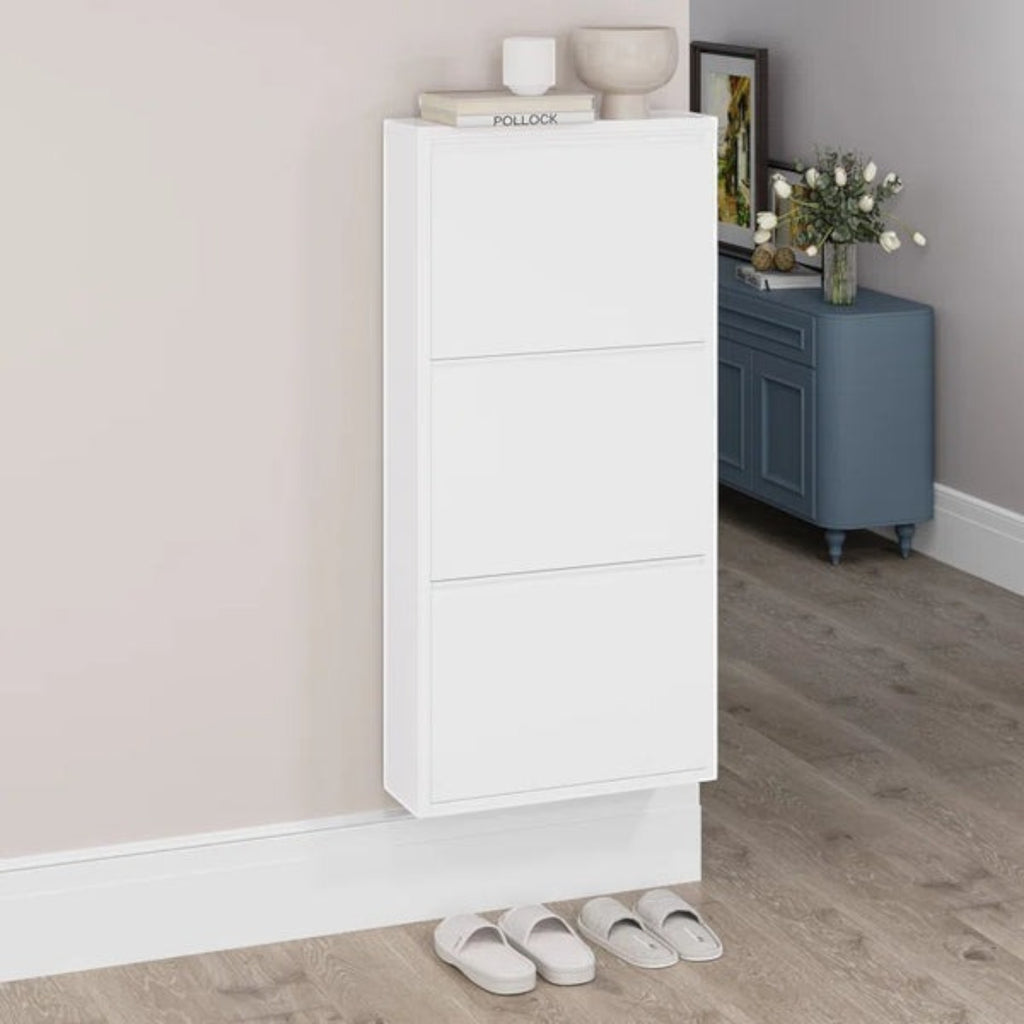 Slim Metal Shoe Cabinet White – Compact 3-Tier Shoe Rack for Space-Saving Storage