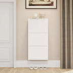 Slim Metal Shoe Cabinet White – Compact 3-Tier Shoe Rack for Space-Saving Storage
