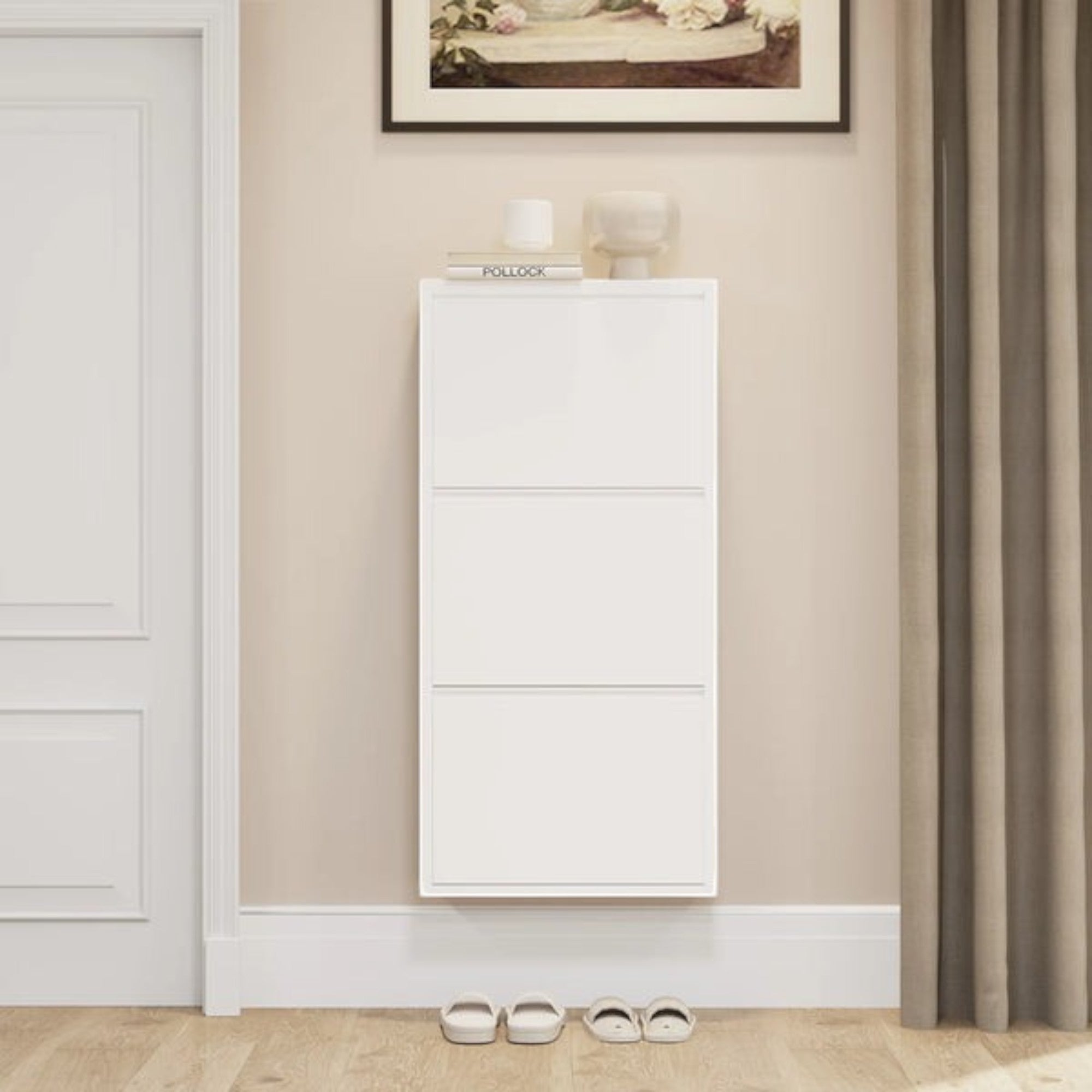 Slim Metal Shoe Cabinet White – Compact 3-Tier Shoe Rack for Space-Saving Storage