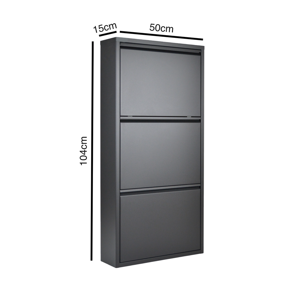 Slim Metal Shoe Cabinet Anthracite – Compact 3-Tier Shoe Rack for Space-Saving Storage
