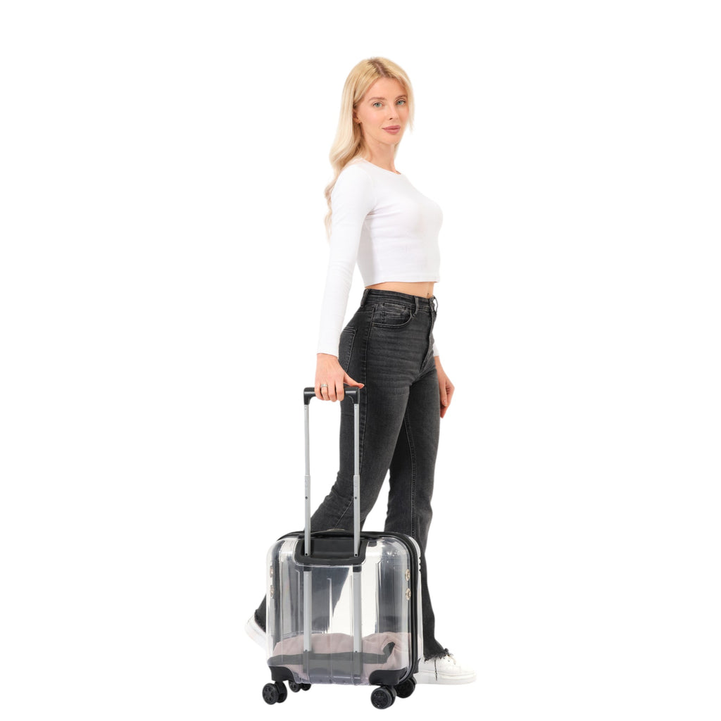 Pet Travel Luggage – Transparent Design with Smooth 360° Wheels for Dogs & Cats