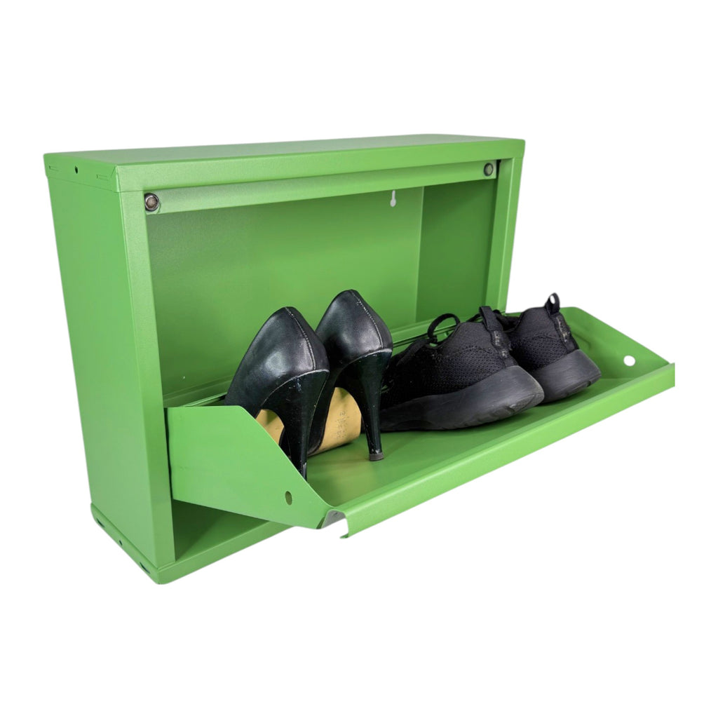 Slimline Metal Shoe Cabinet Green – Modern, Space-Saving Storage Solution